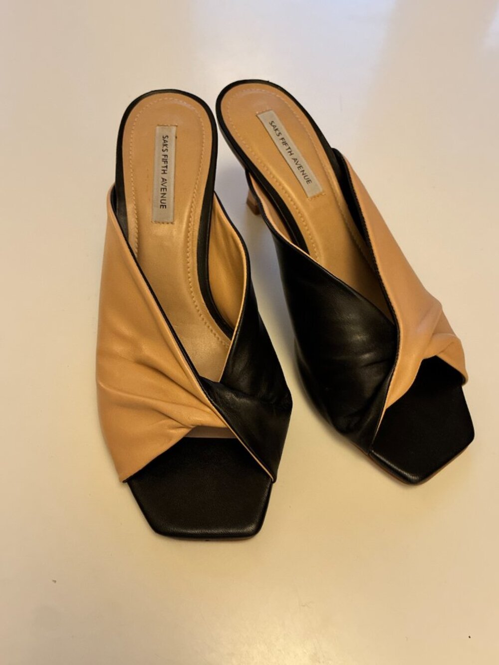 Saks Fifth Avenue Black and Tan Kitten Heels